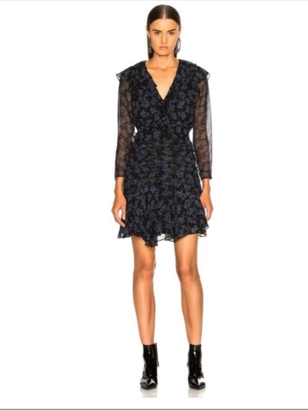 Veronica Beard Magg Fern Dress with Blue and Green Floral Sprig Print